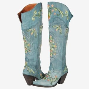 Dan Post Flower Child Turquoise Floral‎ Embroiderec Over The Knee Boots Size 8.5